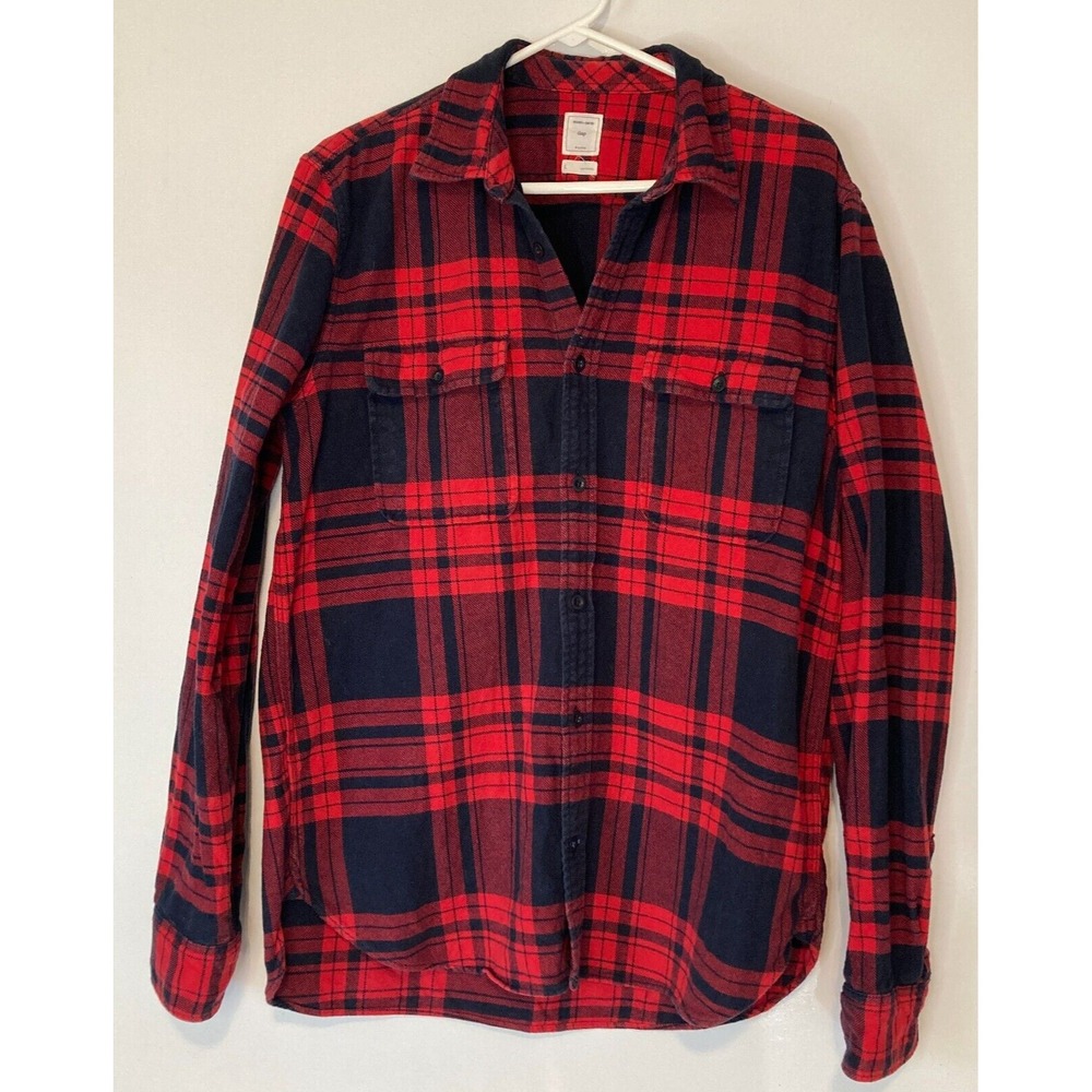 Gap Flannel Button Up Plaid Shirt 2014 Holiday Red, Size L, 100% Cotton RN54023